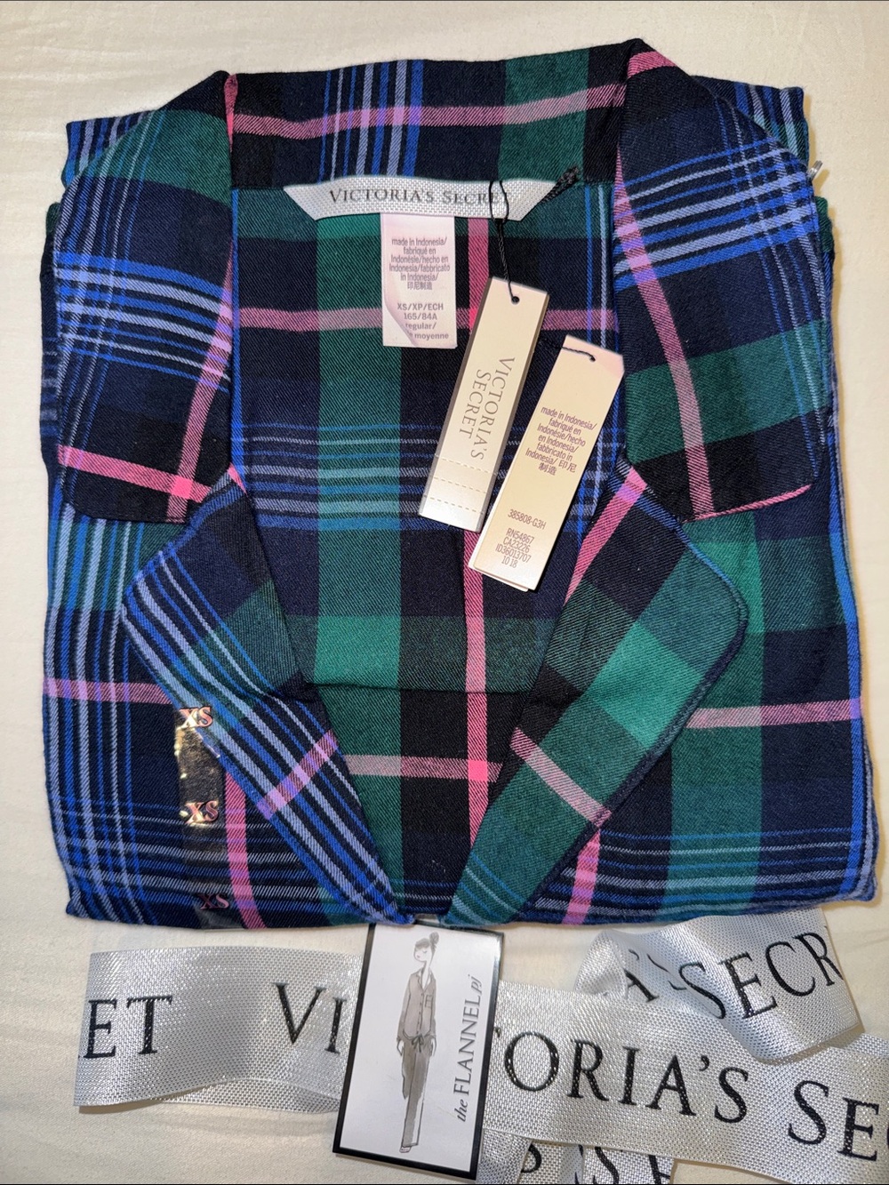 Victoria's Secret Plaid Flannel pajama set - Navy, Teal & Pink